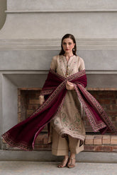 BrandsInn-3PC DHANAK EMBROIDERED SHIRT WITH DHANAK EMBROIDERED SHAWL AND TROUSER-BI-4345